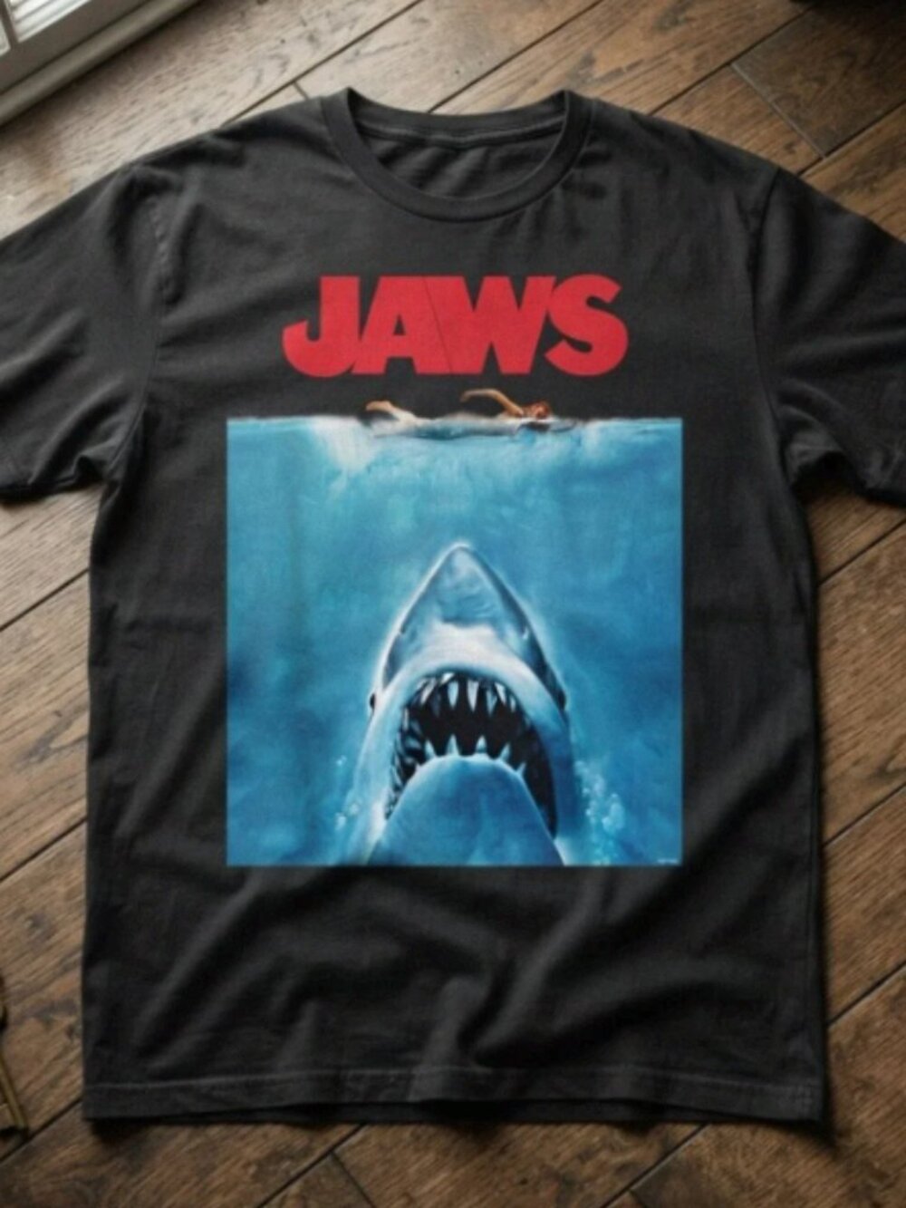Jaws Movie Poster Graphic Black T-Shirt